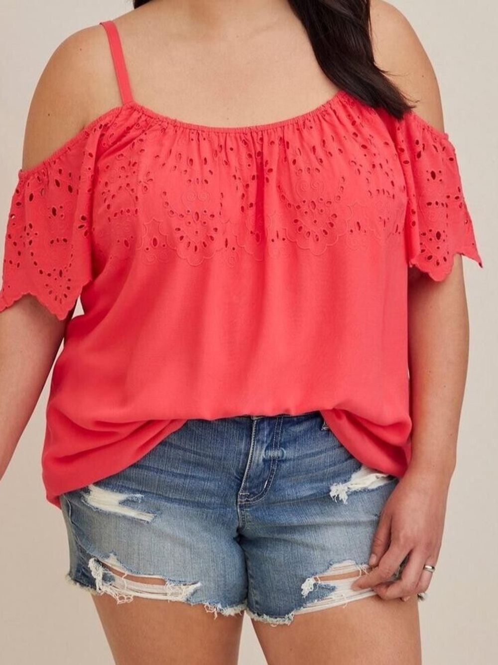 Torrid Challis Embroidered Cold Shoulder Top Orange Size 4X